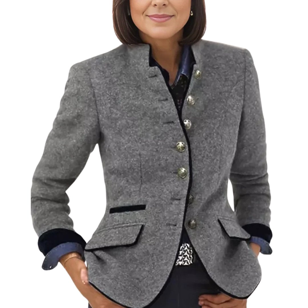 Victoria elegante jas met hoge kraag