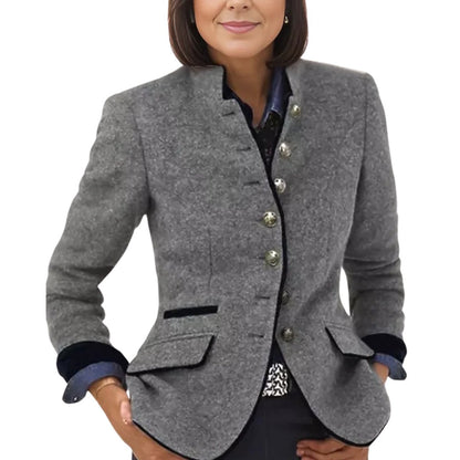 Victoria elegante jas met hoge kraag