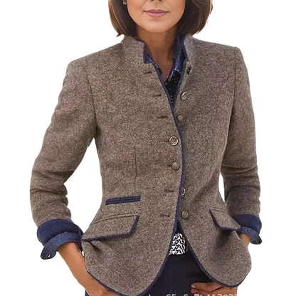 Victoria elegante jas met hoge kraag